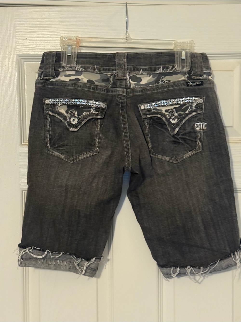 Miss Me Black Distressed Denim Shorts with Sequin Pocket Trim